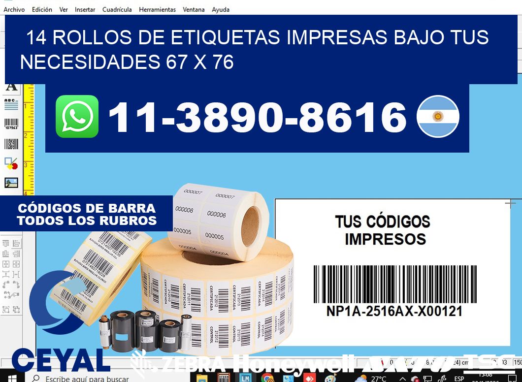 14 rollos de etiquetas impresas bajo tus necesidades 67 x 76