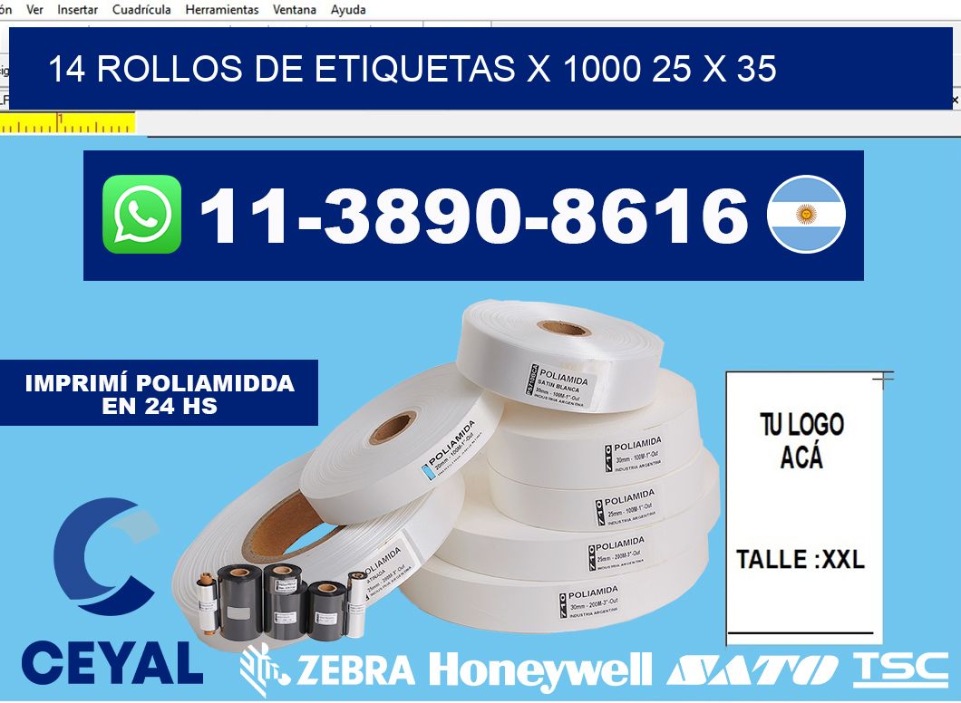 14 rollos de etiquetas x 1000 25 x 35