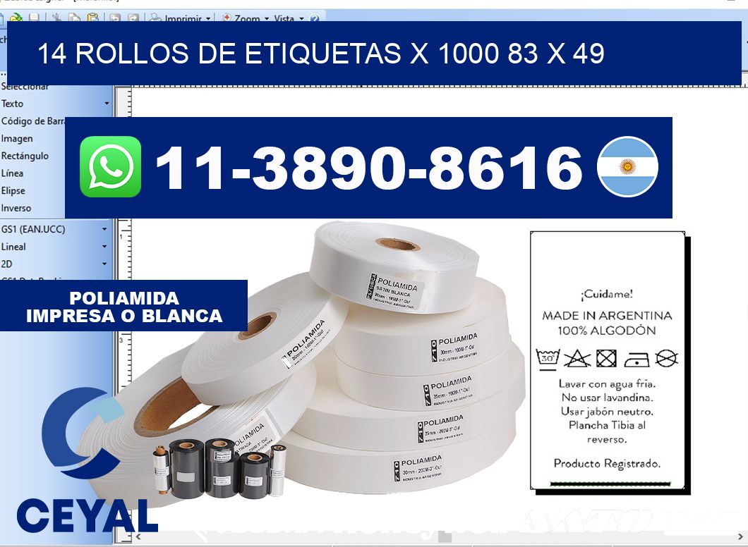 14 rollos de etiquetas x 1000 83 x 49
