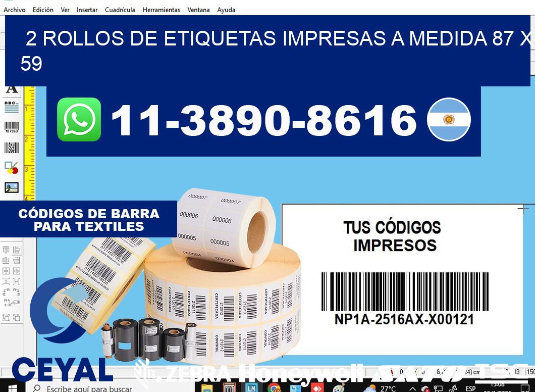 2 rollos de etiquetas impresas a medida 87 x 59