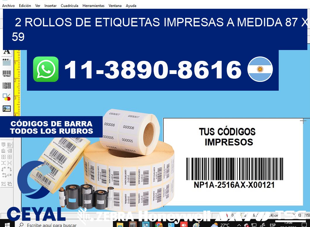 2 rollos de etiquetas impresas a medida 87 x 59