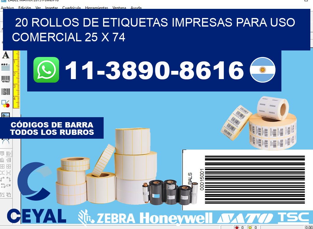 20 rollos de etiquetas impresas para uso comercial 25 x 74