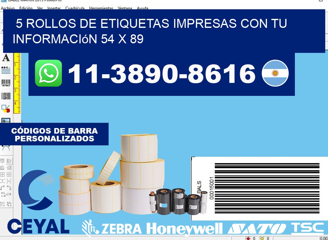 5 rollos de etiquetas impresas con tu información 54 x 89