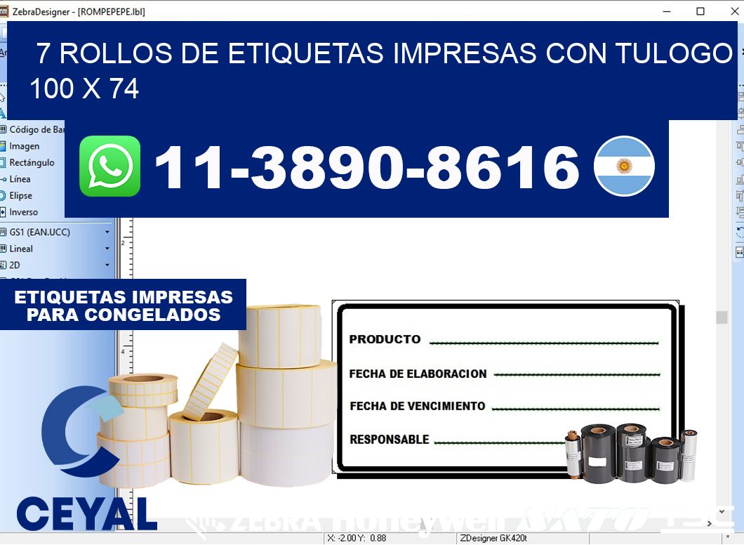 7 rollos de etiquetas impresas con tulogo 100 x 74