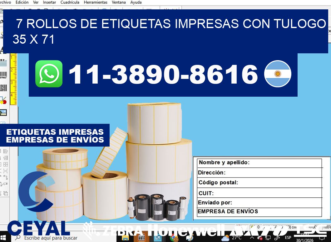 7 rollos de etiquetas impresas con tulogo 35 x 71