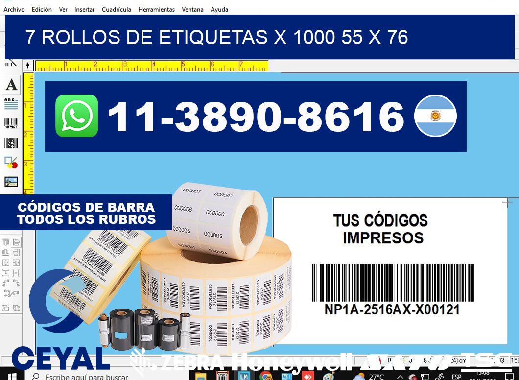 7 rollos de etiquetas x 1000 55 x 76