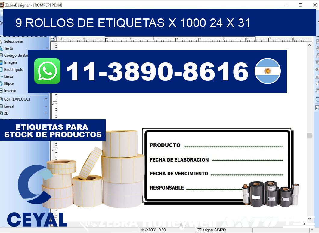 9 rollos de etiquetas x 1000 24 x 31