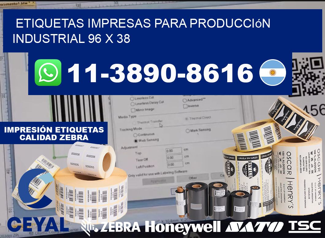 etiquetas impresas para producción industrial 96 x 38