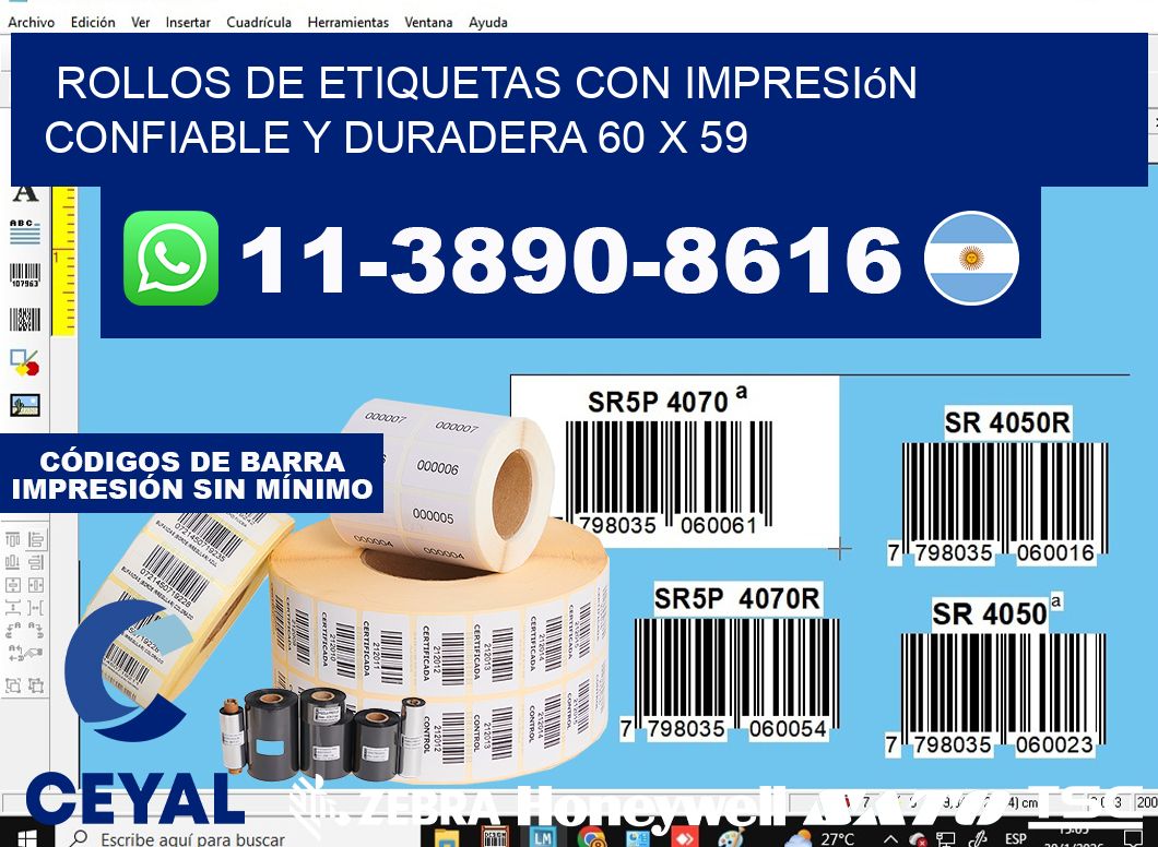 rollos de etiquetas con impresión confiable y duradera 60 x 59