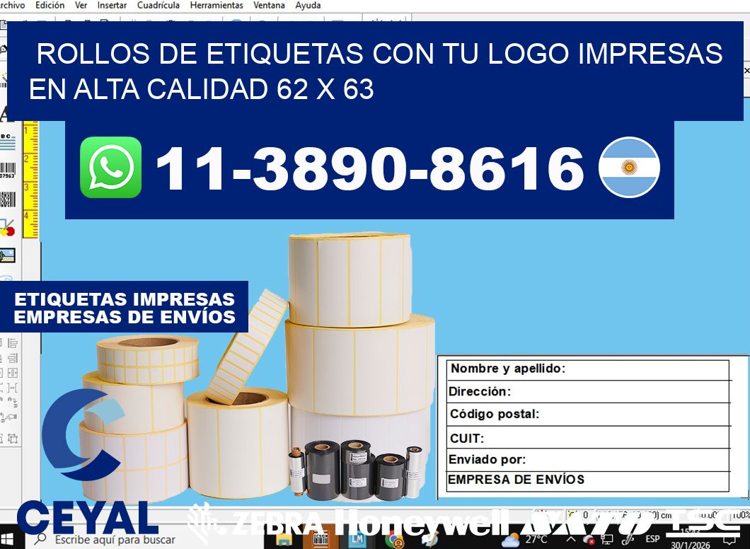 rollos de etiquetas con tu logo impresas en alta calidad 62 x 63