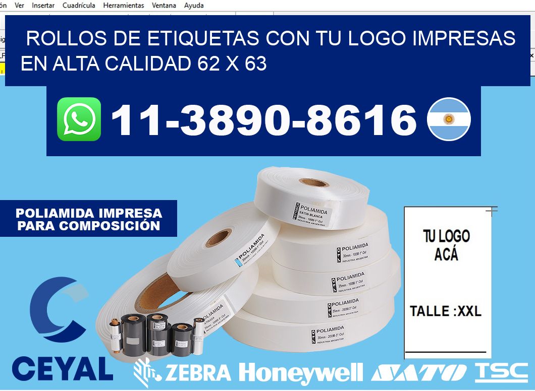 rollos de etiquetas con tu logo impresas en alta calidad 62 x 63