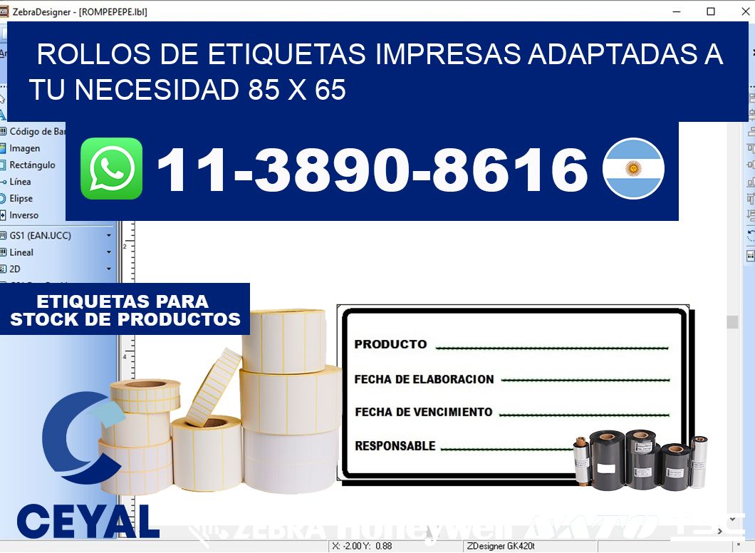 rollos de etiquetas impresas adaptadas a tu necesidad 85 x 65