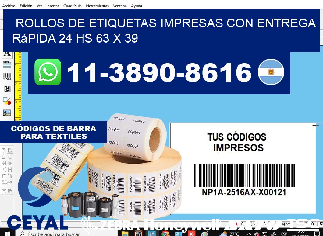 rollos de etiquetas impresas con entrega rápida 24 hs 63 x 39