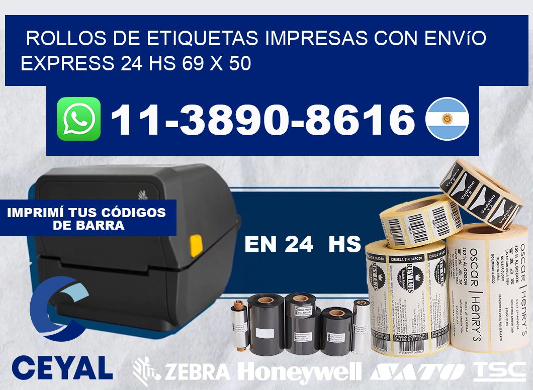 rollos de etiquetas impresas con envío express 24 hs 69 x 50