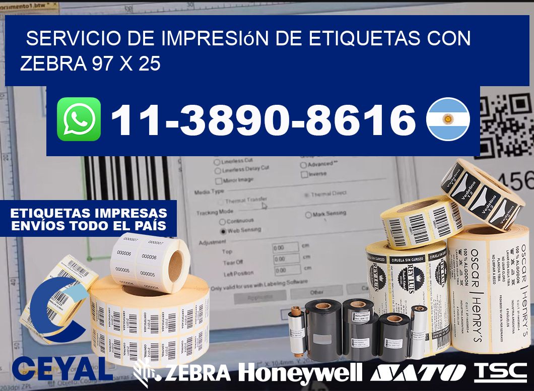 servicio de impresión de etiquetas con Zebra 97 x 25