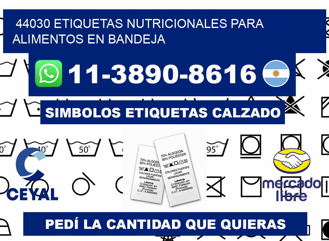 44030 etiquetas nutricionales para alimentos en bandeja
