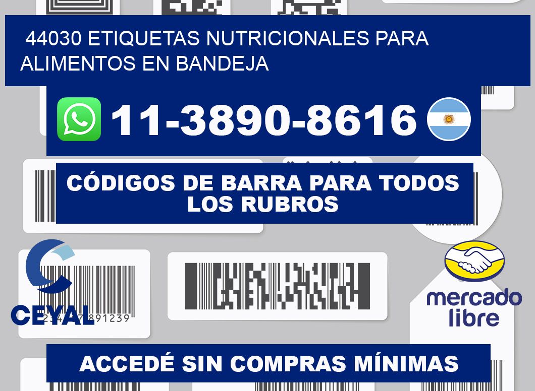 44030 etiquetas nutricionales para alimentos en bandeja
