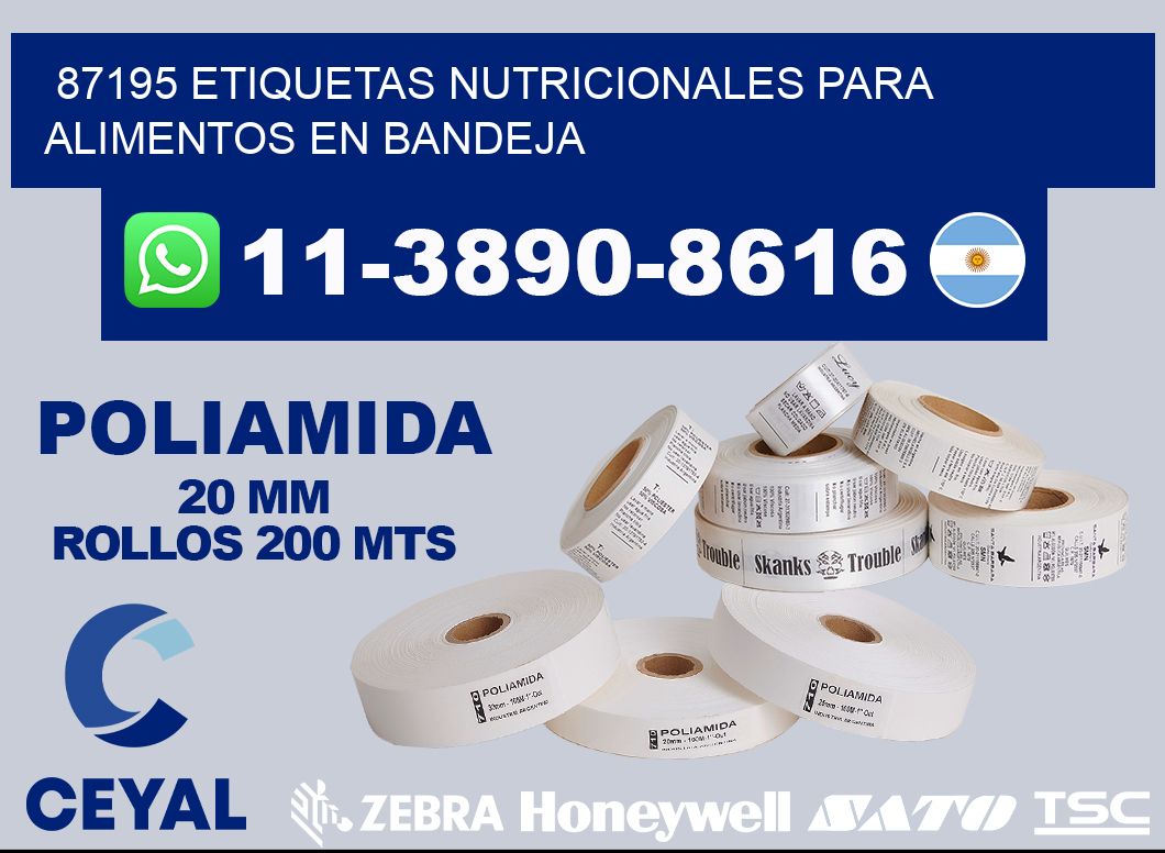 87195 etiquetas nutricionales para alimentos en bandeja
