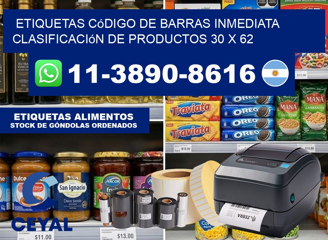 Etiquetas código de barras inmediata clasificación de productos 30 x 62