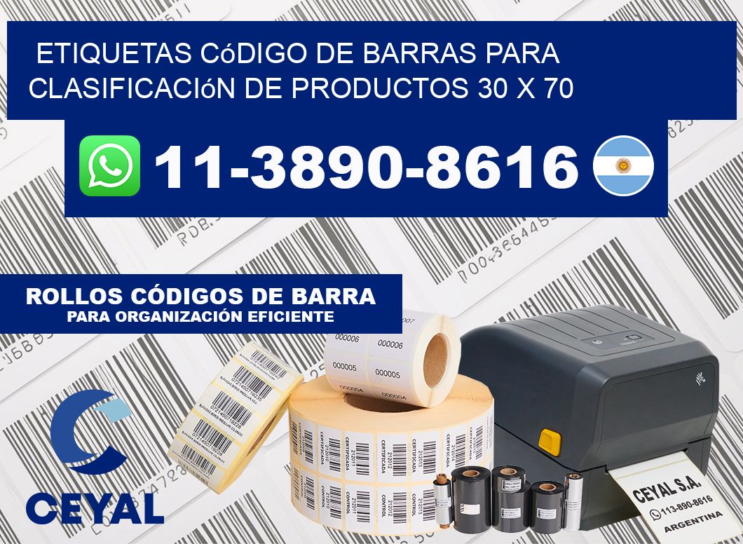 Etiquetas código de barras para clasificación de productos 30 x 70