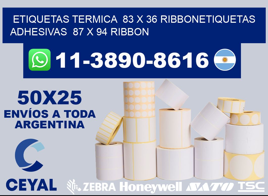 Etiquetas termica  83 x 36 ribbonEtiquetas adhesivas  87 x 94 ribbon