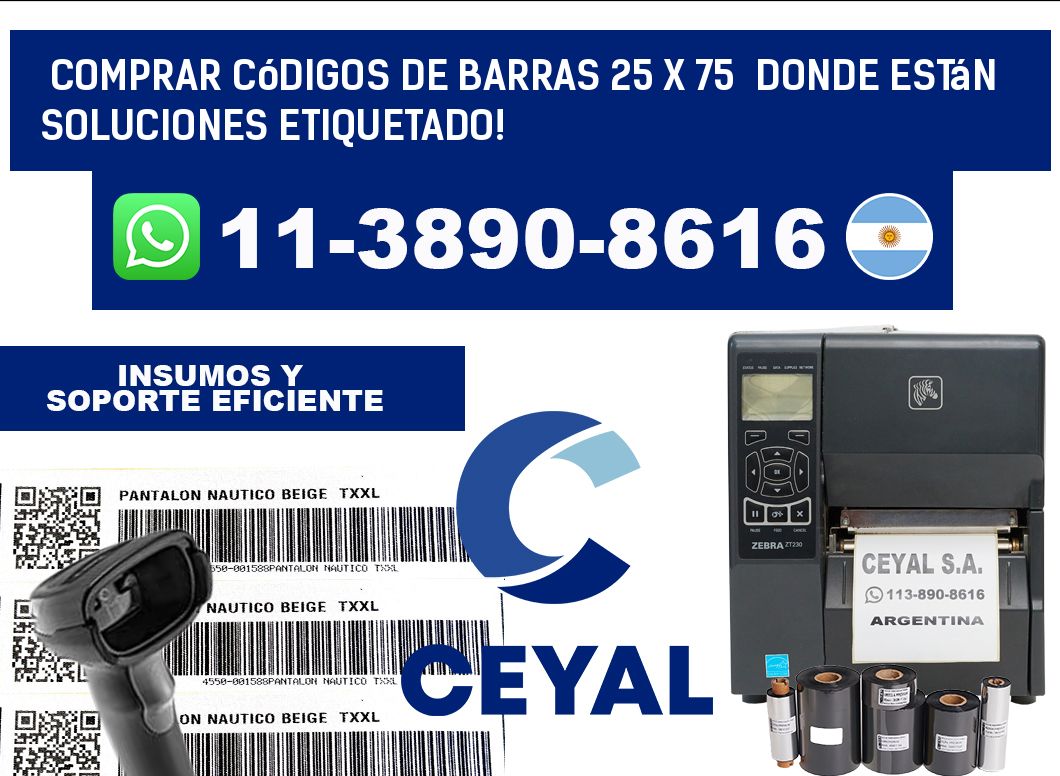 Comprar códigos de barras 25 x 75  donde están soluciones etiquetado!