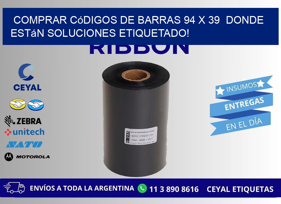 Comprar códigos de barras 94 x 39 donde están soluciones etiquetado!