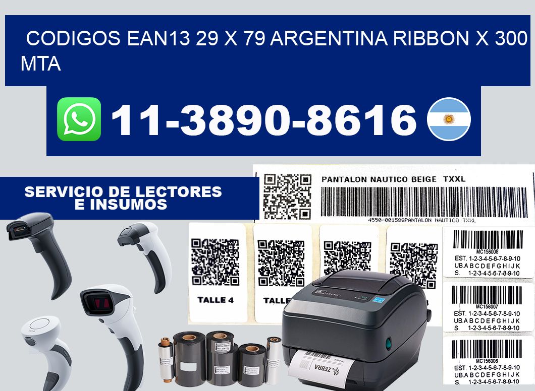 codigos ean13 29 x 79 argentina ribbon x 300 mta