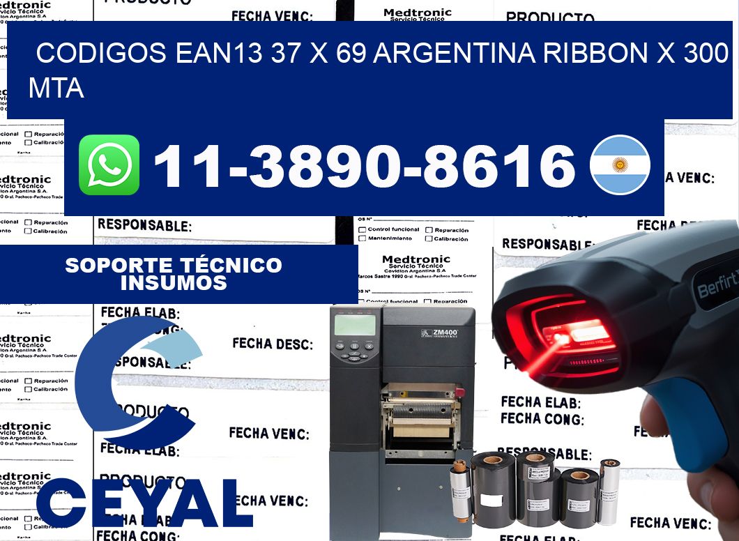 codigos ean13 37 x 69 argentina ribbon x 300 mta