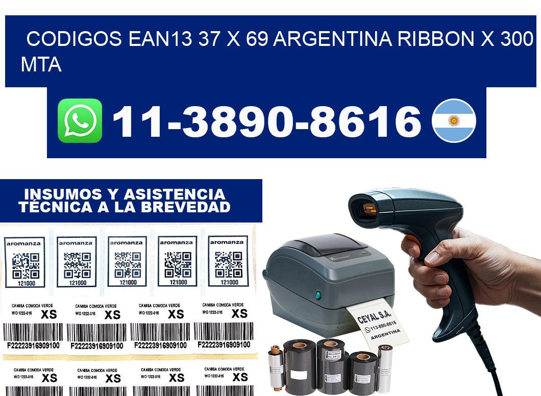 codigos ean13 37 x 69 argentina ribbon x 300 mta