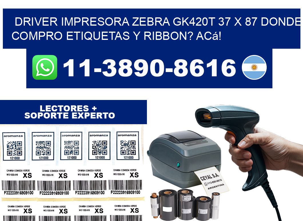 driver impresora zebra gk420t 37 x 87 Donde compro etiquetas y ribbon? Acá!