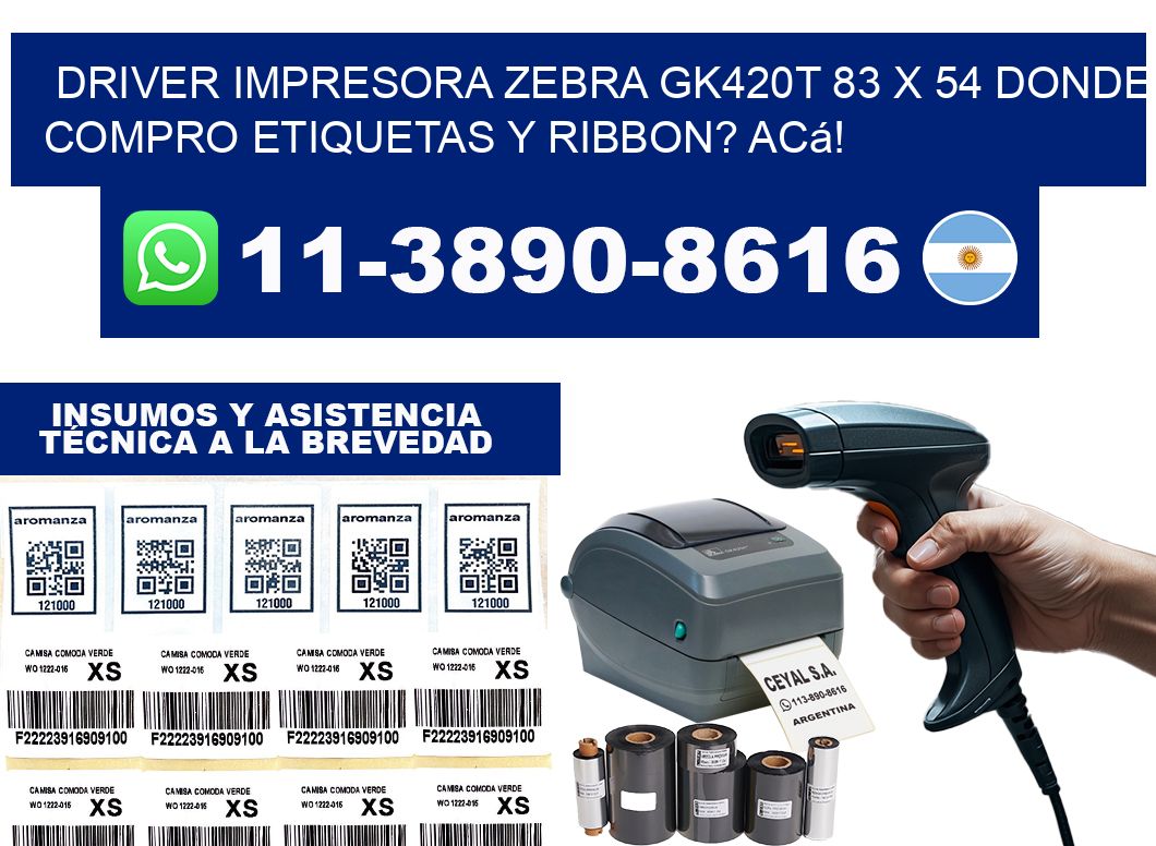 driver impresora zebra gk420t 83 x 54 Donde compro etiquetas y ribbon? Acá!