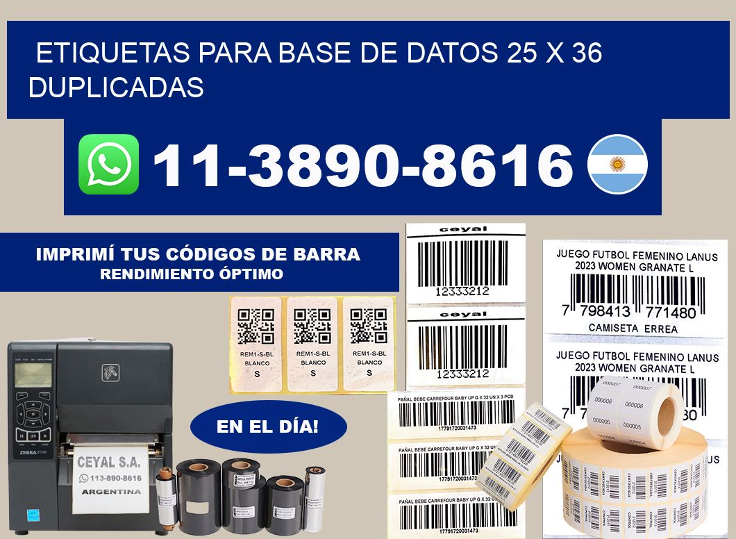 etiquetas para base de datos 25 x 36 duplicadas