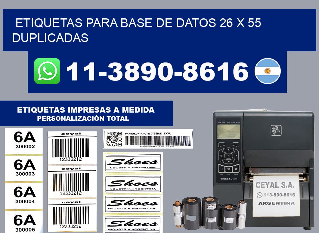 etiquetas para base de datos 26 x 55 duplicadas