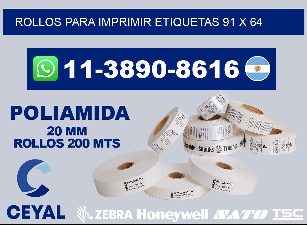 rollos para imprimir etiquetas 91 x 64