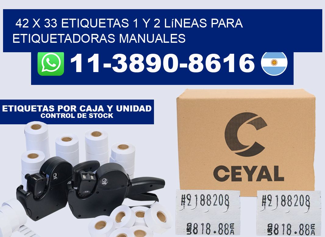 42 x 33 Etiquetas 1 y 2 líneas para etiquetadoras manuales