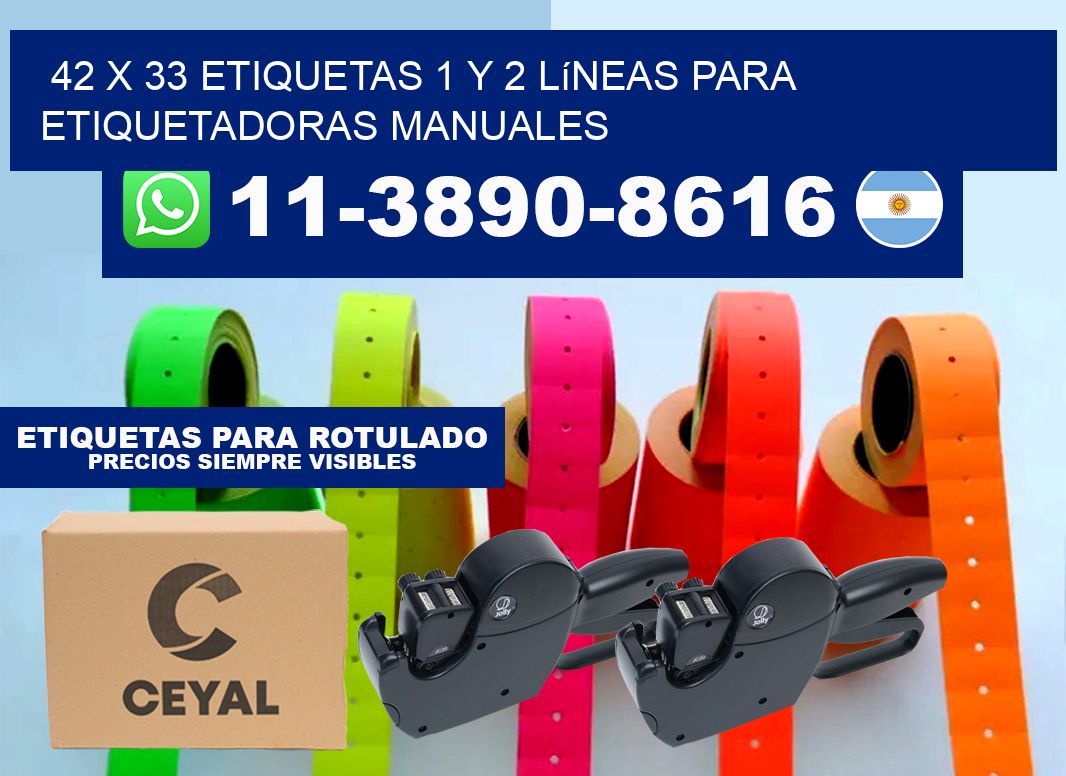 42 x 33 Etiquetas 1 y 2 líneas para etiquetadoras manuales