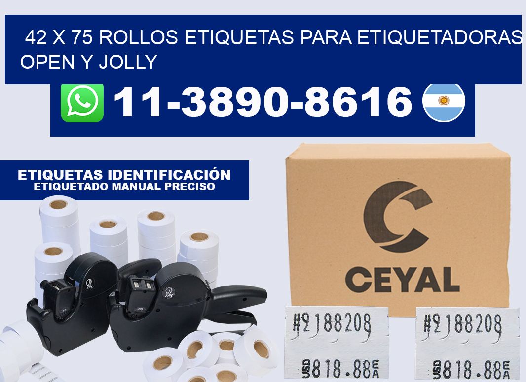 42 x 75 Rollos etiquetas para etiquetadoras open y jolly