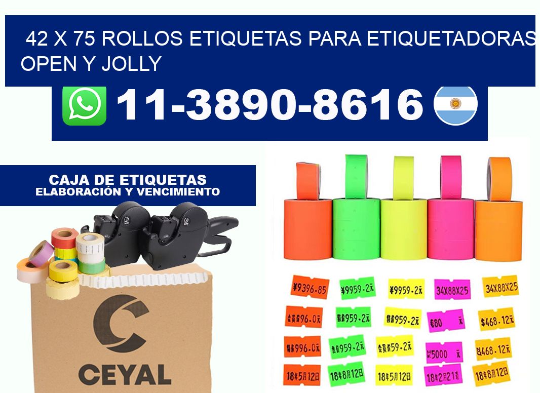 42 x 75 Rollos etiquetas para etiquetadoras open y jolly