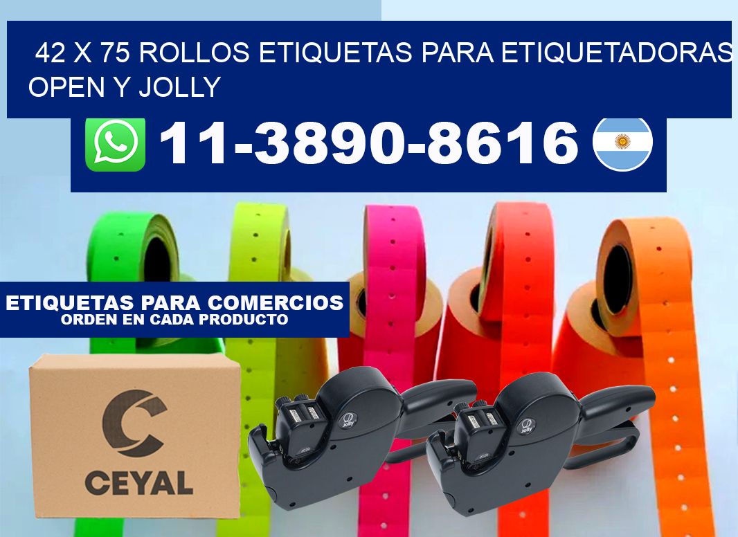 42 x 75 Rollos etiquetas para etiquetadoras open y jolly