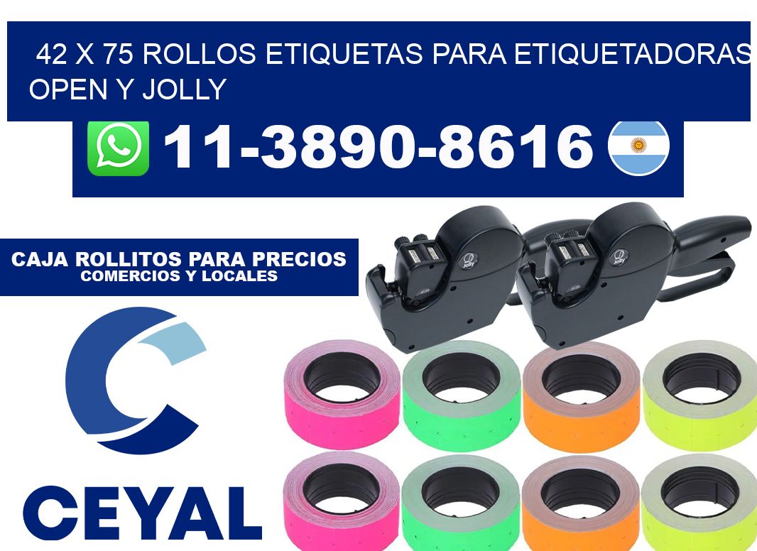 42 x 75 Rollos etiquetas para etiquetadoras open y jolly