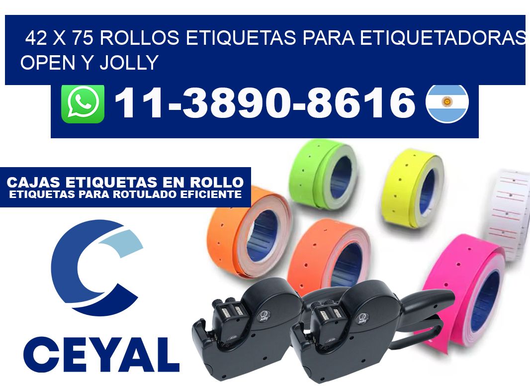 42 x 75 Rollos etiquetas para etiquetadoras open y jolly