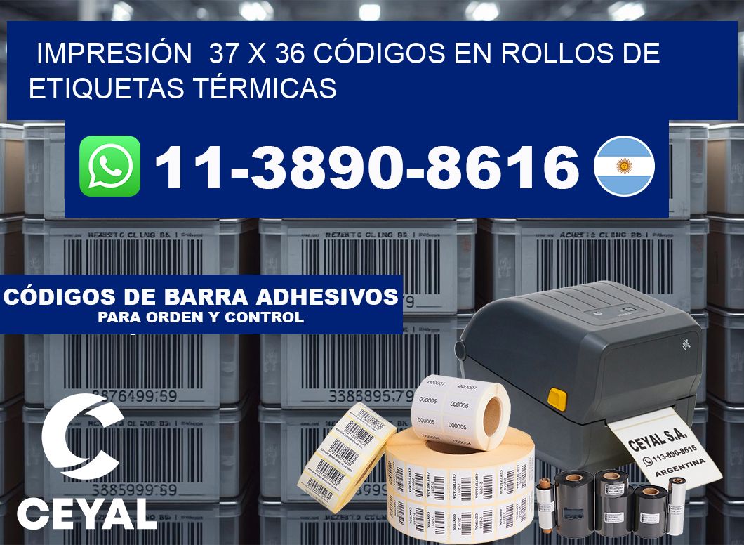 IMPRESIÓN 37 x 36 CÓDIGOS EN ROLLOS DE ETIQUETAS TÉRMICAS