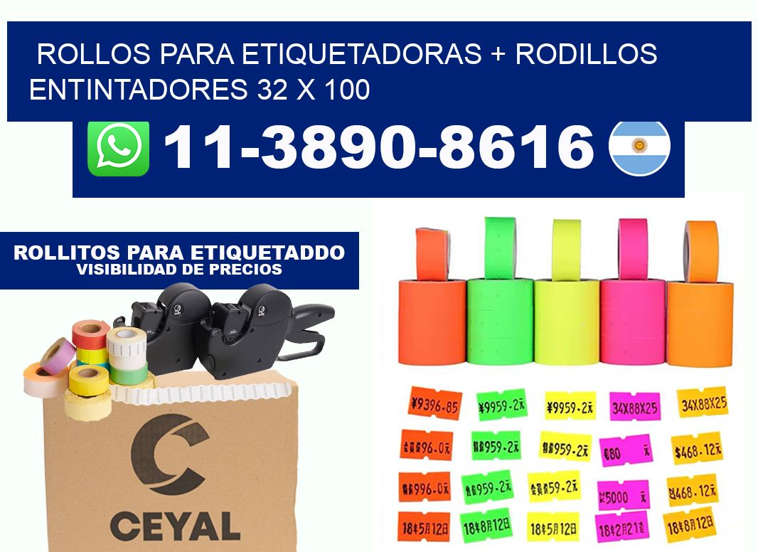 rollos para etiquetadoras + rodillos entintadores 32 x 100
