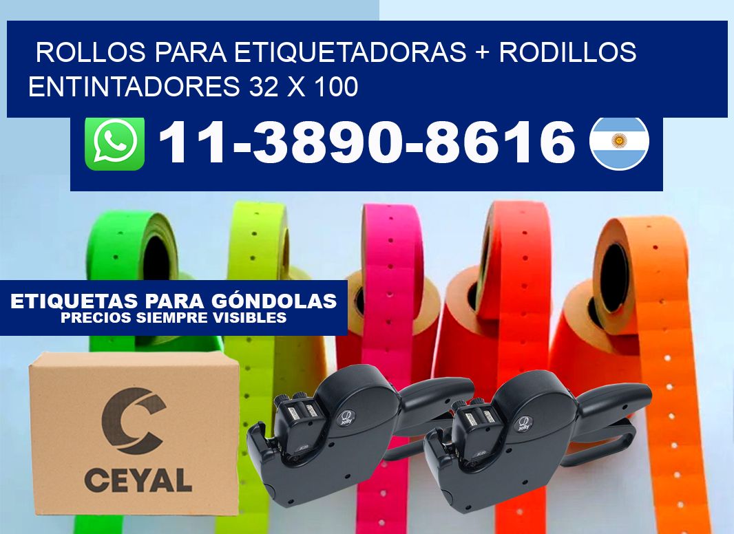 rollos para etiquetadoras + rodillos entintadores 32 x 100